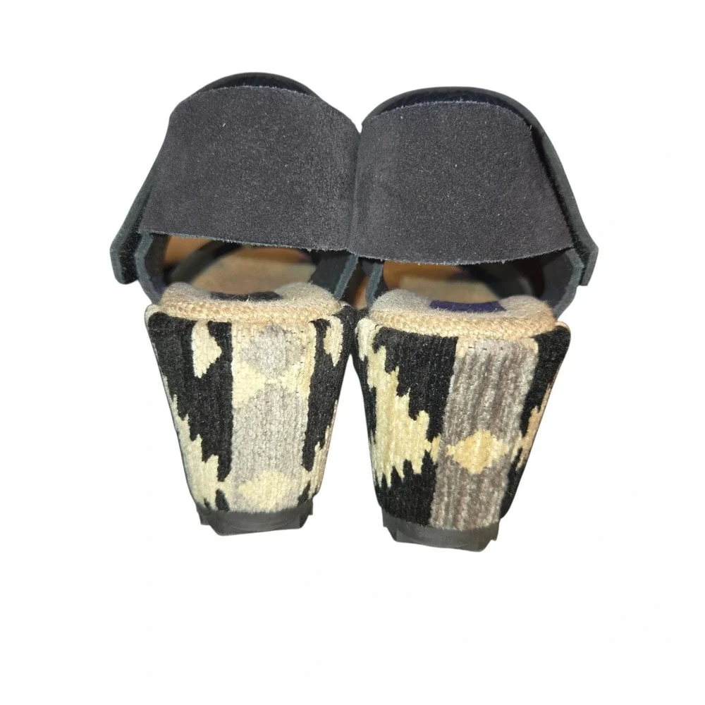 Pedro Garcia Wedge Sandals Womens 36 Black & Tan Tapestry & Suede Platform Spain